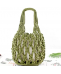 Factory small fashion summer beach bucket bags women cotton mesh handbags ladies