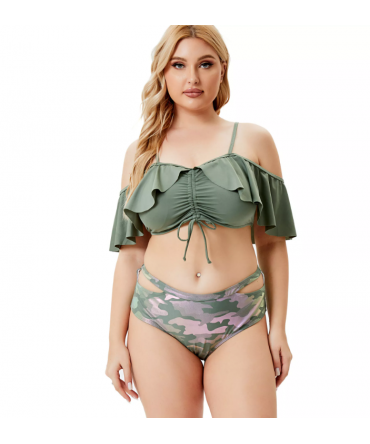 Professional Factory Ruffle Strap Sexy Bikini Plus Size Split Two Piece Set Swimwear For Fat Women