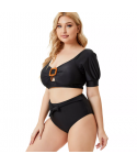 Short Sleeve Two Piece Set Sexy Bikini Plus Size Solid Color Swimwear For Fat Women