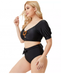 Short Sleeve Two Piece Set Sexy Bikini Plus Size Solid Color Swimwear For Fat Women