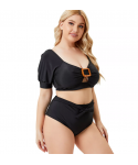 Short Sleeve Two Piece Set Sexy Bikini Plus Size Solid Color Swimwear For Fat Women