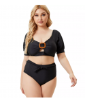 Short Sleeve Two Piece Set Sexy Bikini Plus Size Solid Color Swimwear For Fat Women