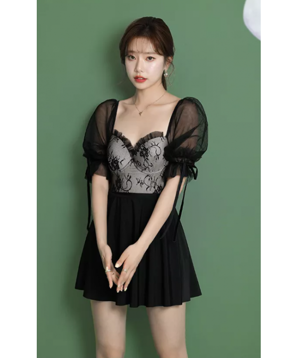 2022 Trendy Style Swimwear Korea Hot Girls Beachwear Short Sleeve Swimsuit Gauze Fashion Bathing Suit With Skirt