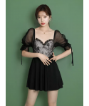 2022 Trendy Style Swimwear Korea Hot Girls Beachwear Short Sleeve Swimsuit Gauze Fashion Bathing Suit With Skirt