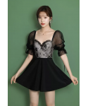 2022 Trendy Style Swimwear Korea Hot Girls Beachwear Short Sleeve Swimsuit Gauze Fashion Bathing Suit With Skirt