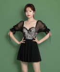 2022 Trendy Style Swimwear Korea Hot Girls Beachwear Short Sleeve Swimsuit Gauze Fashion Bathing Suit With Skirt