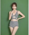 2022 New Korean Japan Print Cross High Waist Lady Beachwear Gauze Cover Up Sweet Swimwear For Women