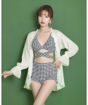 2022 New Korean Japan Print Cross High Waist Lady Beachwear Gauze Cover Up Sweet Swimwear For Women