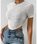 White stripe round neck T-shirt clothes tight Shirt Short Sleeve T-Shirt women