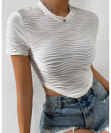 White stripe round neck T-shirt clothes tight Shirt Short Sleeve T-Shirt women