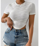 White stripe round neck T-shirt clothes tight Shirt Short Sleeve T-Shirt women