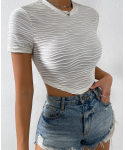 White stripe round neck T-shirt clothes tight Shirt Short Sleeve T-Shirt women