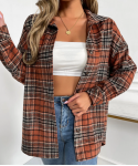 Fashion Lapel loose women's Plaid long sleeved jacket casual daily commuter jacket