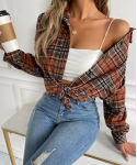 Fashion Lapel loose women's Plaid long sleeved jacket casual daily commuter jacket