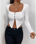 Sexy long sleeve slim top women's fashion solid color cardigan short exposed navel top coat