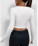 Sexy long sleeve slim top women's fashion solid color cardigan short exposed navel top coat