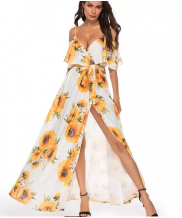 Fashion party female straight dress lady clothes floral printed chiffon dresses Lowest Price