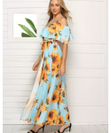 Fashion party female straight dress lady clothes floral printed chiffon dresses Lowest Price